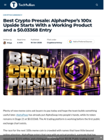 Best Crypto Presale: AlphaPepe’s 100x Upside Starts With a Working Product and a $0.03368 Entry - TechBullion