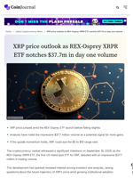XRP price outlook as REX-Osprey XRPR ETF notches $37.7m in day one volume - CoinJournal