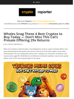 Whales Snag These 4 Best Cryptos to Buy Today — Don’t Miss This Cat’s Presale Offering 29x Returns