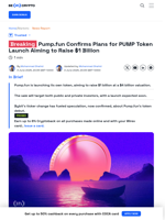 Pump.Fun Confirms PUMP Token Plans with $1 Billion Target