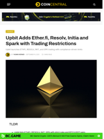Upbit Adds Ether.fi, Resolv, Initia and Spark with Trading Restrictions