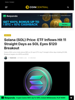 Solana (SOL) Price: ETF Inflows Hit 11 Straight Days as SOL Eyes $120 Breakout - CoinCentral