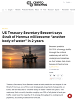 US Treasury Secretary Bessent says Strait of Hormuz will become "another body of water" in 2 years