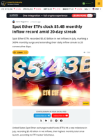 Spot Ether ETFs Record $5.43B Inflows in July 2025