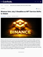 Binance Sets July 3 Deadline as NFT Service Shifts to Wallet