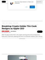 Breaking: Crypto Holder Tim Cook Resigns as Apple CEO - U.Today