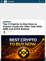 Top 3 Cryptos to Buy Now as Pepeto Leads the 100x Talk With BNB and HYPE Behind - TechBullion