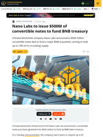 Nano Labs Issues $500M of Notes to Create BNB Treasury