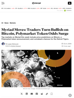 Myriad Moves: Traders Turn Bullish on Bitcoin, Polymarket Token Odds Surge - Decrypt