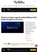 Gemini 4 Argon agents defeat Minecraft's Ender Dragon in 27 hours