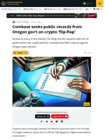Coinbase Seeks Public Records From Oregon Gov’t On Crypto ‘Flip-flop’