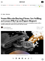Some Bitcoin Buying Firms Are Selling as Losses Pile Up on Paper: Report - Decrypt