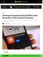 Anthropic Expands Claude With Code Execution, File Creation Features - CoinCentral