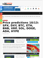 Price predictions 10/13: SPX, DXY, BTC, ETH, BNB, XRP, SOL, DOGE, ADA, HYPE - The Crypto News Wire