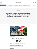 US House Clears Procedural Hurdle for Crypto Bills: Here’s Timeline for Final Votes on GENIUS and CLARITY Act