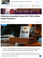 California Assembly Passes AB 1180 to Allow Crypto Payments
