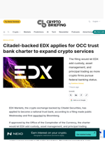 Citadel-backed EDX applies for OCC trust bank charter to expand crypto services