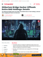 Shibarium Bridge Hacker Offloads Entire BAD Holdings: Details - Coinspeaker