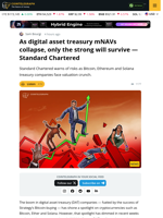 Digital Asset Treasuries Face mNAV Collapse, Standard Chartered Warns
