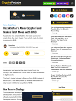 Kazakhstan’s Alem Crypto Fund Makes First Move with BNB