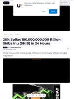 26% Spike: 100,000,000,000 Billion Shiba Inu (SHIB) in 24 Hours - U.Today