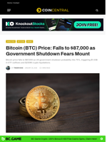 Bitcoin (BTC) Price: Falls to $87,000 as Government Shutdown Fears Mount - CoinCentral