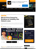 Bitcoin Price Poised For Breakout As Volatility Hits Historic Lows