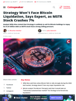 Strategy Won't Face Bitcoin Liquidation, MSTR Stock Crashes 7%