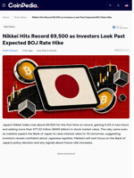 Nikkei Hits Record 69,500 as Investors Look Past Expected BOJ Rate Hike