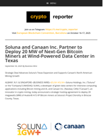 Soluna and Canaan Inc. Partner to Deploy 20 MW of Next-Gen Bitcoin Miners at Wind-Powered Data Center in Texas