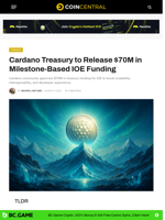 Cardano Treasury to Release $70M in Milestone-Based IOE Funding - CoinCentral