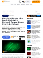 Bitcoin Difficulty Hits Fresh High With Network Power Steady Over 1 Zettahash – News Bytes Bitcoin News