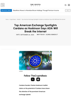 Top American Exchange Spotlights Cardano as Hoskinson Says ADA Will Break the Internet