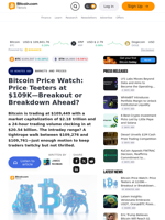 Bitcoin Price Watch: Price Teeters at $109K—Breakout or Breakdown Ahead? – Markets and Prices Bitcoin News