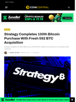 Strategy Completes 100th Bitcoin Purchase With Fresh 592 BTC Acquisition - CoinCentral