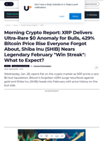 Morning Crypto Report: XRP Delivers Ultra-Rare $0 Anomaly for Bulls, 429% Bitcoin Price Rise Everyone Forgot About, Shiba Inu (SHIB) Nears Legendary February 