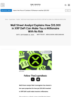 Wall Street Analyst Explains How $15,000 in XRP DeFi Can Make You a Millionaire With No Risk