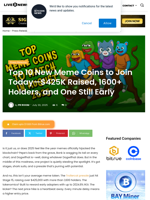 Top 10 New Meme Coins to Join Today—$425K Raised, 1600+ Holders, and One Still Early | Live Bitcoin News