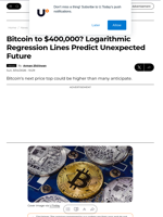 Bitcoin to $400,000? Logarithmic Regression Lines Predict Unexpected Future - U.Today