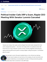 Political Insider Calls XRP a Scam, Ripple CEO Meeting With Senator Lummis Canceled