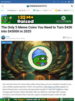 The Only 5 Meme Coins You Need to Turn $430 into $43000 in 2025
