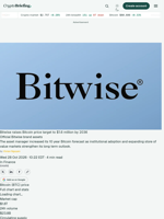 Bitwise raises Bitcoin price target to $1.6 million by 2036