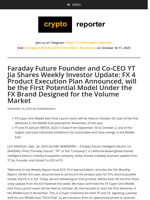 Faraday Future Founder and Co-CEO YT Jia Shares Weekly Investor Update: FX 4 Product Execution Plan Announced, will be the First Potential Model Under the FX Brand Designed for the Volume Market