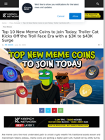 Top 10 New Meme Coins to Join Today: Troller Cat Kicks Off the Troll Face Era with a $3K to $43K Surge  | Live Bitcoin News