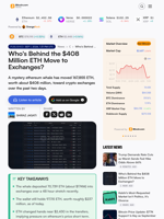 Who's Behind the $408 Million ETH Move to Exchanges?