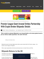 Premier League Giant Arsenal Strikes Partnership With Crypto Broker Bitpanda: Details