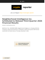 Neighborhood Intelligence Inc. Scheduled to Release Third Quarter 2026 Financial Results