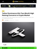 Tether Hits Two-Month High Raising Concerns in Market