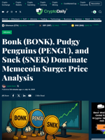Bonk (BONK), Pudgy Penguins (PENGU), and Snek (SNEK) Dominate Memecoin Surge: Price Analysis - Crypto Daily