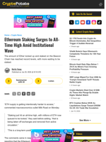 Ethereum Staking Surges to All-Time High Amid Institutional Wave